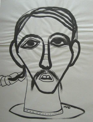 Surreal Monochromatic Portrait Mid - Late 20th Century Ink