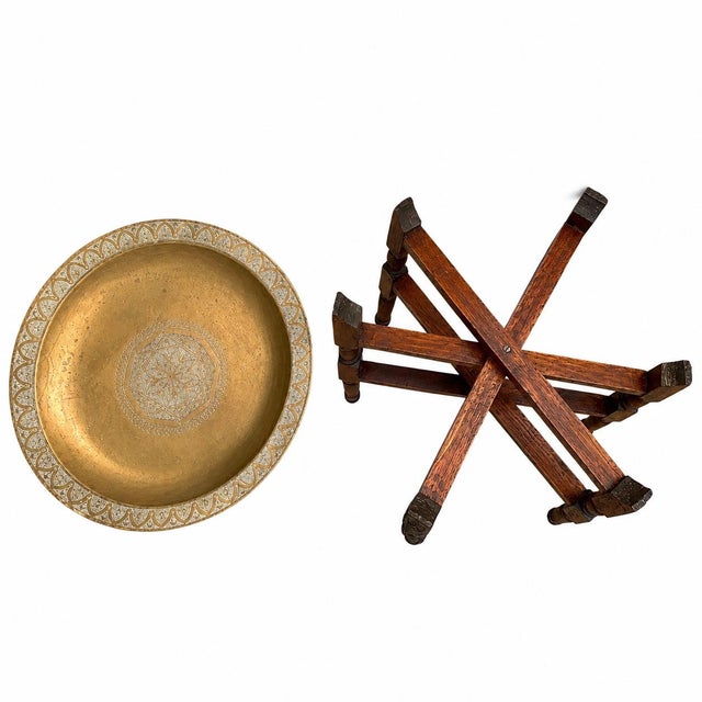 Antique Hand-Crafted Brass and Hardwood Occasional Tea Table, 1890s, Set of 2, in Good conditions. Designed before 1890