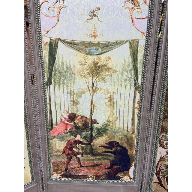 1960s French Louis XVI Gray Beech Room Divider Screen - 3 Panels For Sale - Image 4 of 17