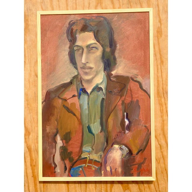 Textile Midcentury Expressionist Portrait Signed Regone For Sale - Image 7 of 12