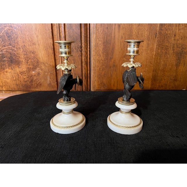 Traditional A Pair of Regency Bronze, Gilt-bronze & Marble Candle sticks. For Sale - Image 3 of 8