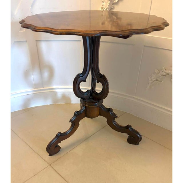 Antique Victorian Burr Walnut Scalloped Side Table, 1860 For Sale - Image 6 of 12