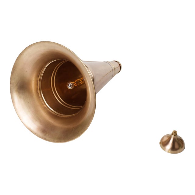 1930s Mid-Century Modern Elegant Brass Phonograph Horn Pendant Light – Restored For Sale