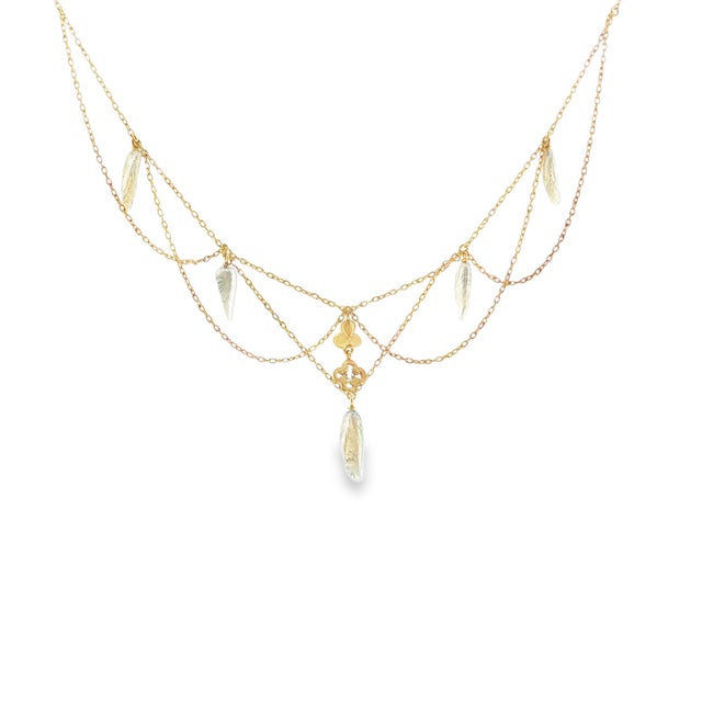 Art Nouveau Early 20th Century Art Nouveau 15k Yellow Gold Natural Pearl Festoon Necklace For Sale - Image 3 of 4