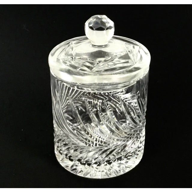 Superior large cut glass biscuit jar -hand cut and polished -cut in a more contemporary ,modern design -no makers mark-but...
