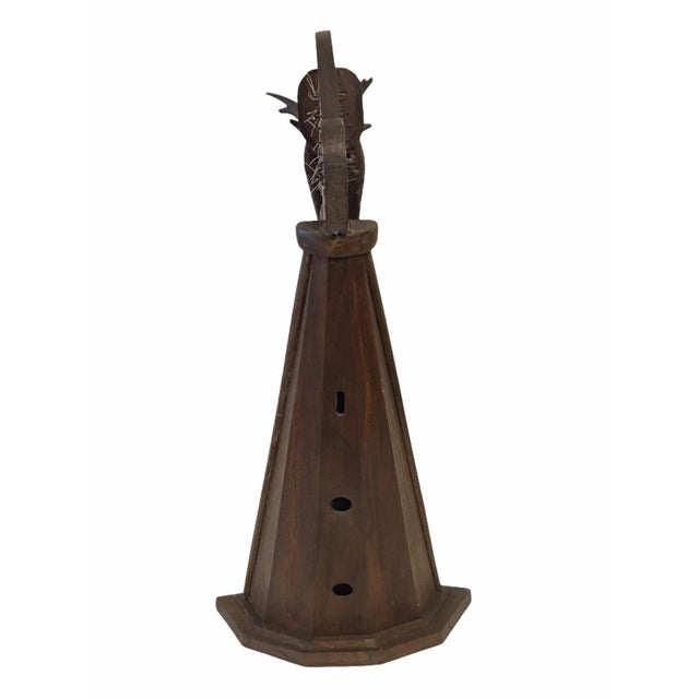 Large Antique Early 20th Century Oak Wood Stag Head Harp For Sale - Image 4 of 13