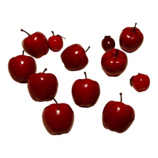 Assorted Vintage Holiday Glossy Red Papier-Mâché Apple Holiday Ornaments For Sale
