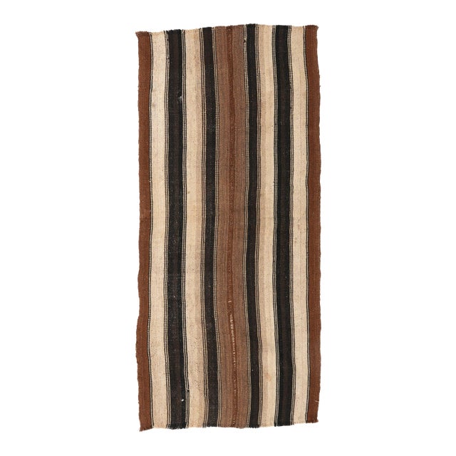 Brown Striped Vintage Kilim Rug - 3`2″ X 6`11″ For Sale