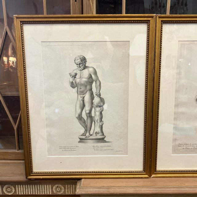Rare and impressive pair of 17th century engravings of nude men in classical poses. Signed by Etienne Baudet and presented...
