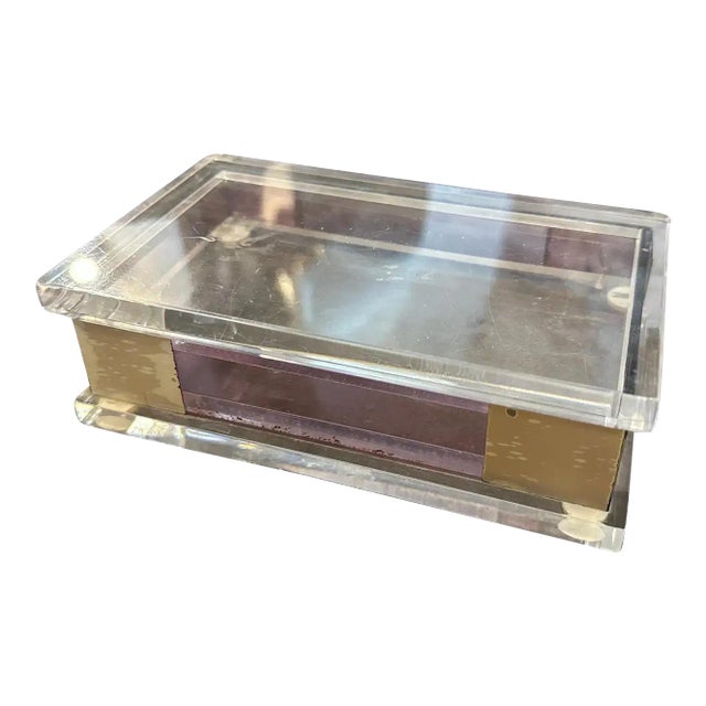 1980s Modernist White and Pink Lucite and Silver Italian Rectangular Vanity Box For Sale