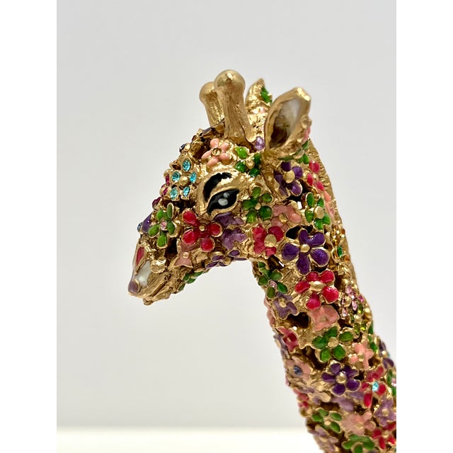 2000 - 2009 Jay Strongwater Goodwin Mille Fiori Giraffe Figurine Limited Edition 115/350 Swarovski Crystal Enamel 14k Gold Finish Pewter Luxury Collectible Decor For Sale - Image 5 of 8
