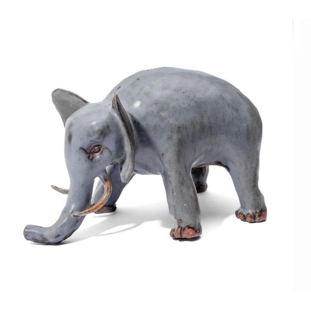 Stone Gray 1980s Whimsical Hand Thrown Glazed Pottery Elephant For Sale - Image 8 of 18