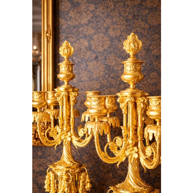 1860 Ad Mougin Louis XVI Gilt Bronze Clock Garniture - 3 Pc. For Sale - Image 12 of 18