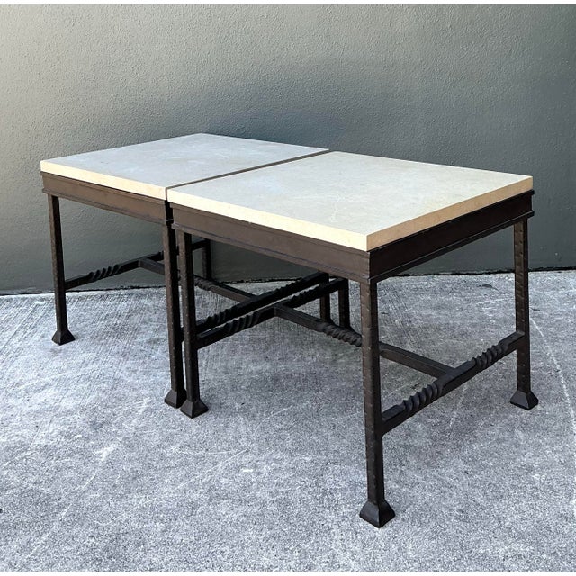Vintage Stone Top Twisted Iron Side Tables - A Pair For Sale - Image 12 of 12