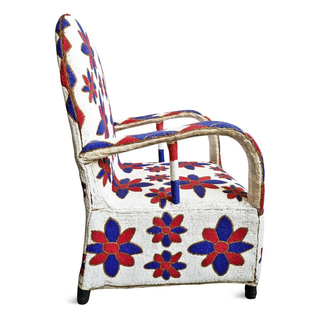 Early 21st Century Blue, Red, & White Vintage Yoruba Beaded Chair For Sale - Image 5 of 8