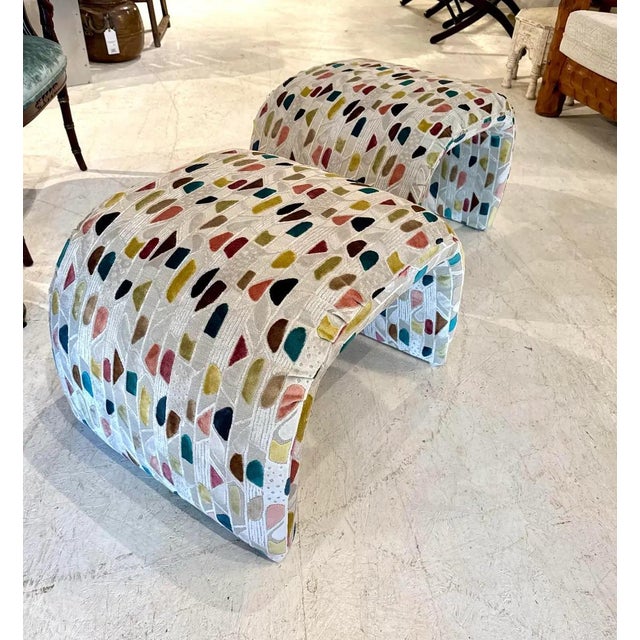 Add a playful yet sophisticated touch to your space with this charming pair of vintage ottomans. Featuring sculptural...