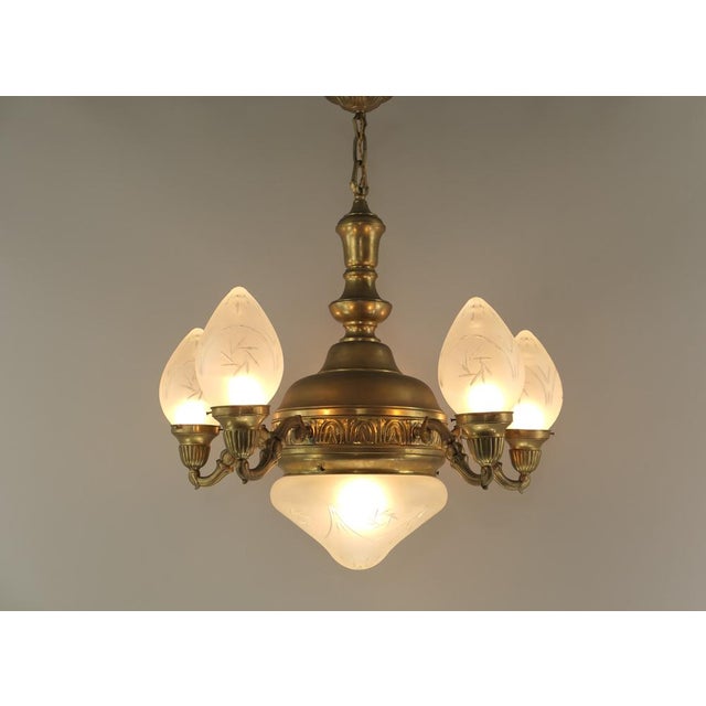 Chandelier in Brass with Cut Glass Shades, Budapest, 1930s For Sale - Image 12 of 12