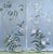 Elegant hand-painted chinoiserie mural set with muted soft blue backdrop, featuring delicate magnolia blossoms, spring...