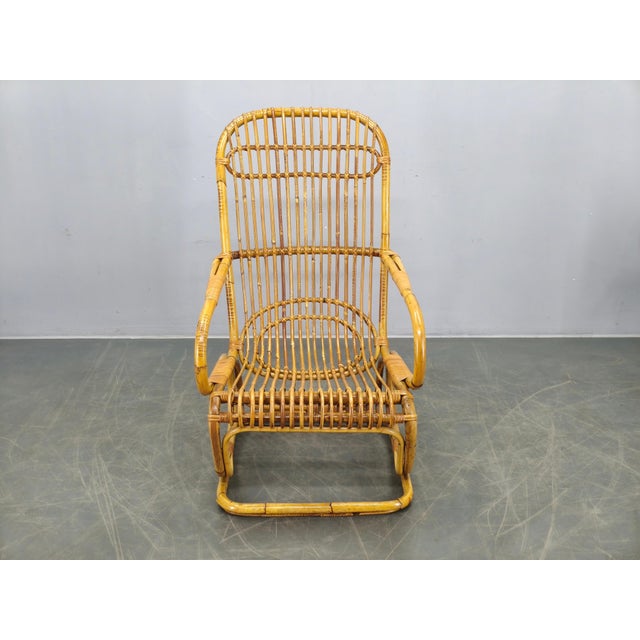 Mid-Century Italian Rattan Lounge Armchair, 1960s For Sale - Image 3 of 15