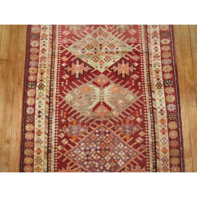 Mid-20th Century Zabihi Collection Red Geometric Turkish Anatolian Runner - 3'3" x 11'6" For Sale In New York - Image 6 of 6