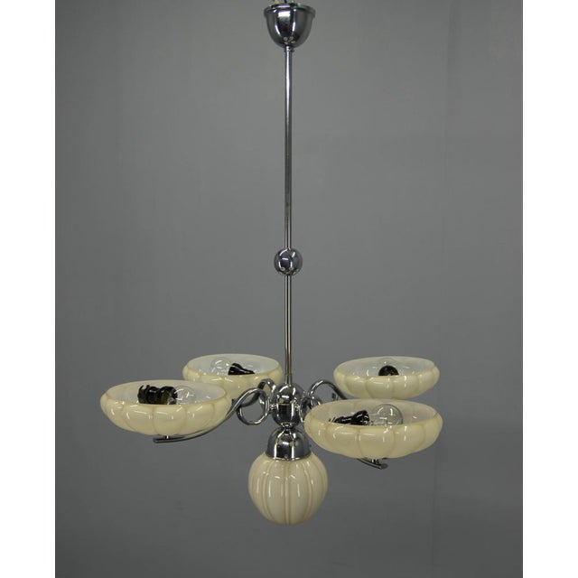 Art Deco Chrome and Glass Chandelier, 1930s For Sale - Image 6 of 14