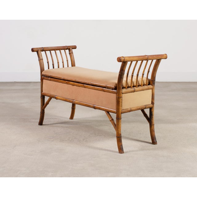 English Aesthetic Movement Bamboo Upholstered Bench Seat For Sale - Image 15 of 16