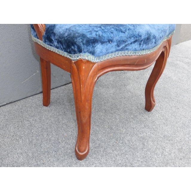 Unique Antique Balloon Back Blue Velvet Accent Chair Round ...
