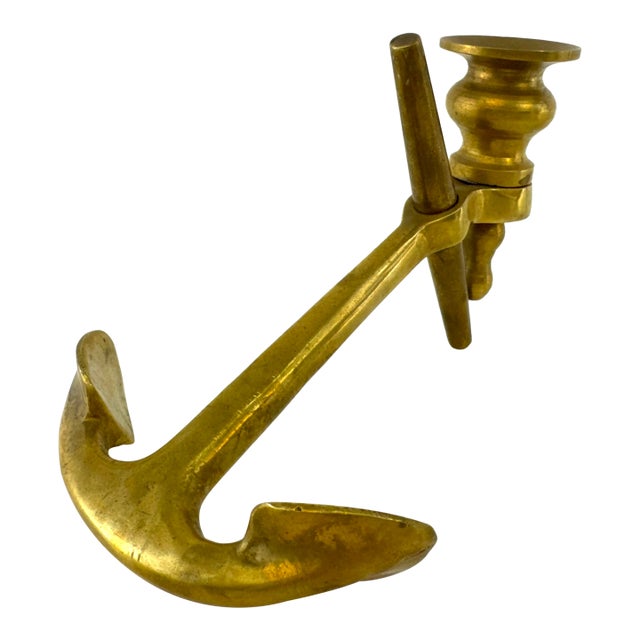Mid 20th Century Solid Brass Nautical Anchor Candlestick Holder For Sale