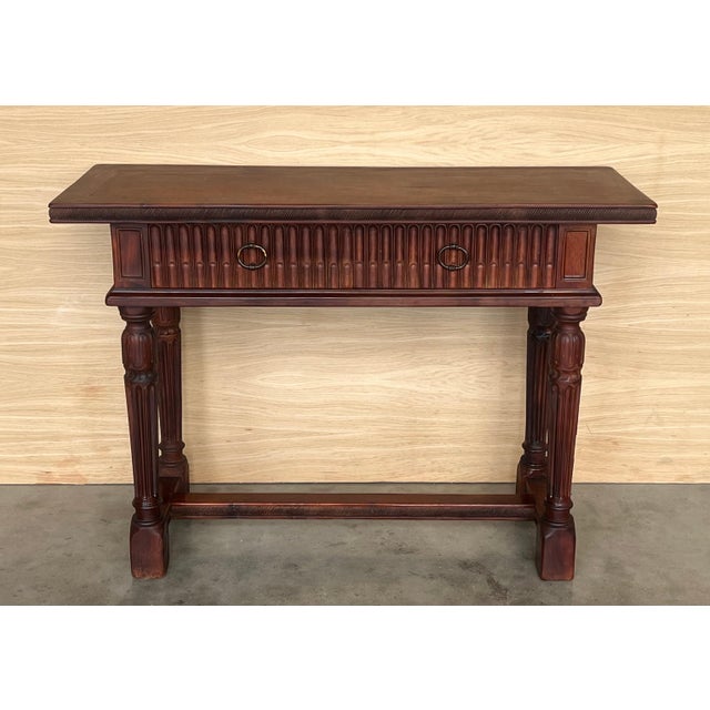 Early 20th Century Catalan Spanish Carved Walnut Console Table with Two Drawers For Sale - Image 16 of 18