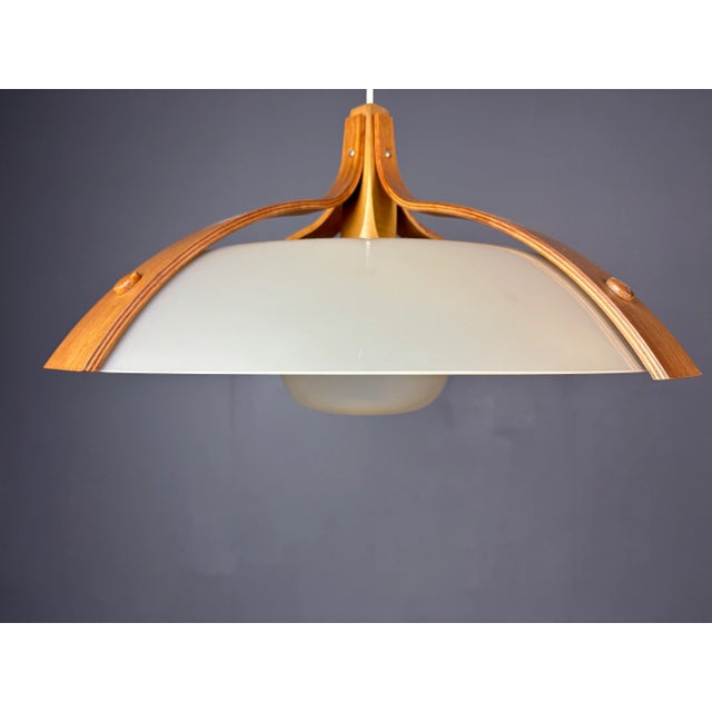 Mid-Century Modern Mid-Century Space Age Layered Walnut Model 328 Pendants from Temde, 1960s, Set of 2 For Sale - Image 3 of 18