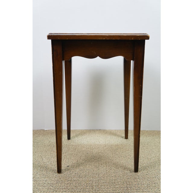 Wood Mid 20th Century Walnut Floral Rose Tea Side Table W Pull Out Tray 19" For Sale - Image 7 of 18