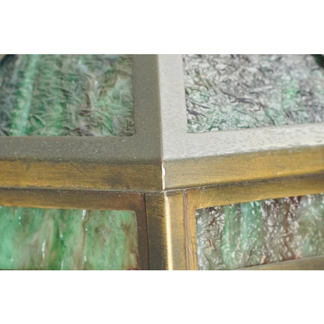 Mid 20th Century Mid 20th Century Arts & Crafts Green Slag Glass Hexagonal Pendant Light - R291935 For Sale - Image 5 of 8
