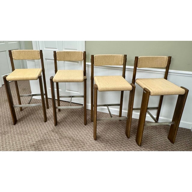 Mid-Century Modern Marmol Radziner for Baker / McGuire Nichols Woven Bar Stool, Set of 4 For Sale - Image 3 of 12