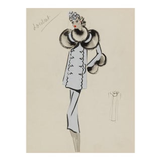 Vintage French Fashion Art Print – Art Deco Woman in Pale Blue, 12" X 16" For Sale
