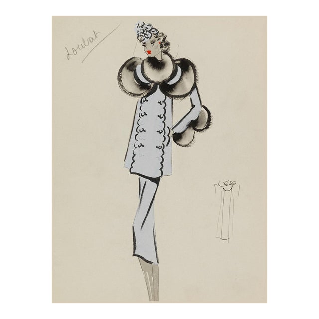 Vintage French Fashion Art Print – Art Deco Woman in Pale Blue, 12" X 16" For Sale
