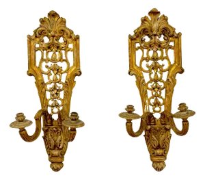 19th C. French Regence Style Carved Giltwood & Mirrored Wall Candle sconces - a Pair