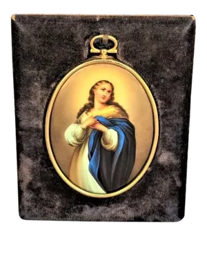 Early 20th Century Miniature Madonna Porcelain Plaque, Framed