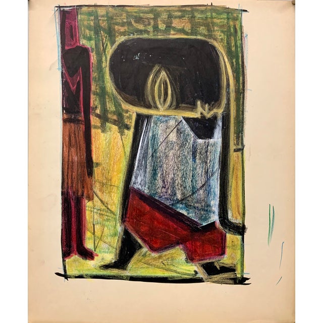 Donald Stacy "Mark" c.1950s Oil pastel and gouache paint on paper 14x17" unframed Unsigned Came from artist's estate...