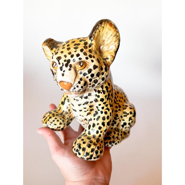 Brown Vintage Italian Hand Painted Terracotta Leopard Cub For Sale - Image 8 of 10
