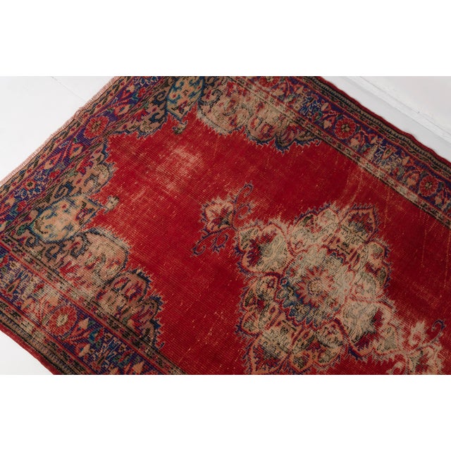 Red Faded Oushak Wool Carpet For Sale - Image 8 of 9