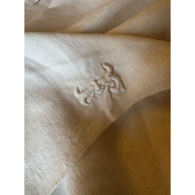 Antique French Linen Sheet Red Monogram Cross Stitch Soft Linen Sheet Lh Initials Rustic Trousseau Linen Circa 1900 For Sale - Image 10 of 12