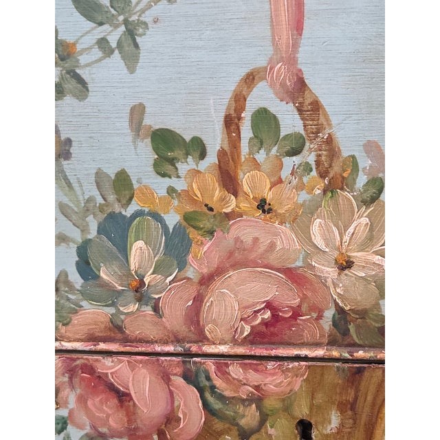 Late 19th Century Antique French Floral Painted Mahogany Dresser With Matching Mirror For Sale - Image 5 of 18