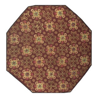 1840s Burgundy Ground Floral Antique European Neoclassical Aubusson Round Rug For Sale