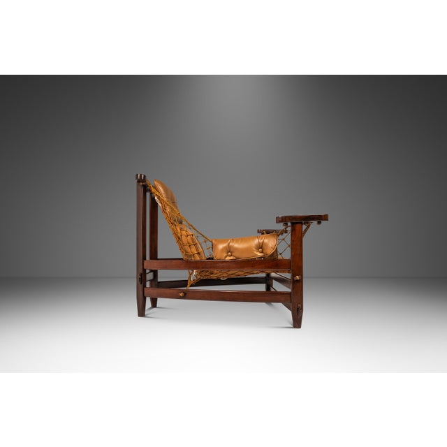 Jean Gillon Mid-Century Modern 'Jangada' Lounge Chair in Solid Jacaranda Wood & Leather Attributed to Jean Gillon for Wood Art, Brazil, Circa 1960s For Sale - Image 4 of 12