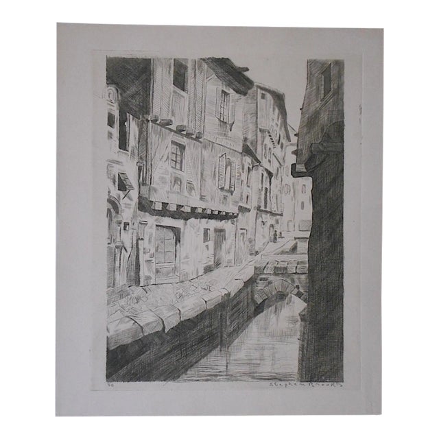 Original Pencil Signed Ltd. Ed. Antique Engraving-Venice-By Stephen Brooks For Sale