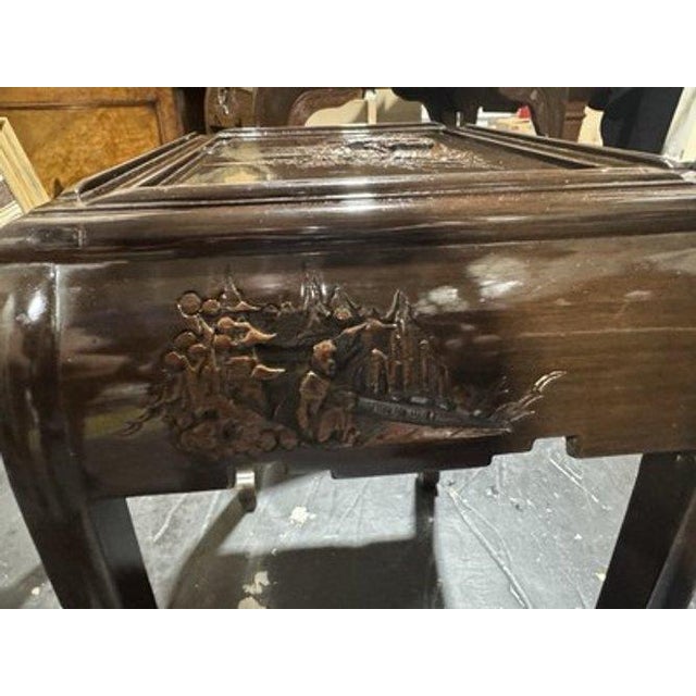 Vintage Engraved Nesting Tables Oriental Rose Wood Beautiful For Sale - Image 4 of 14