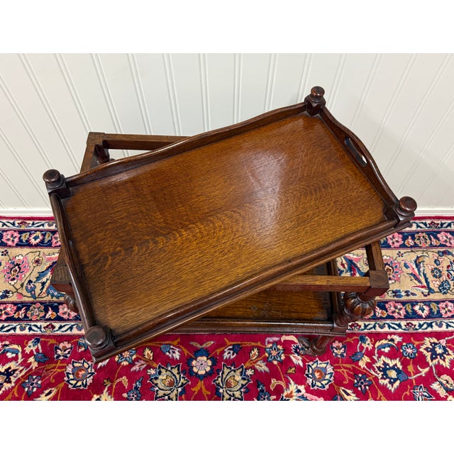 Antique English Trolley Tea Cart Pastry Cocktail Bar Cart Tray Tudor Oak 1930s 2 For Sale - Image 18 of 18
