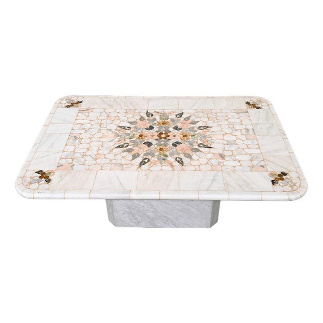 Large Italian Pietra Dura Marble Mosaic Coffee Table For Sale