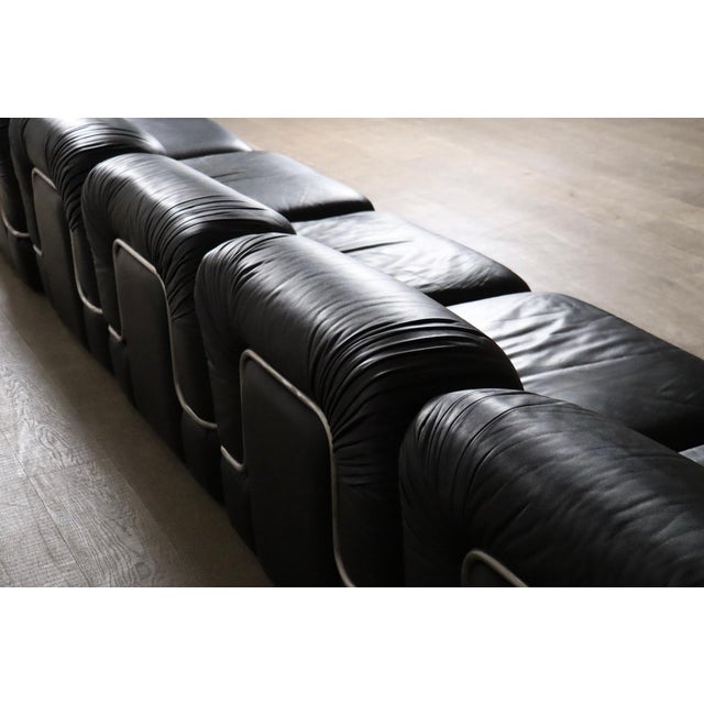 1960s Modular Sofa in Black Leather by Rodolfo Bonetto for Tecnosalotto, 1960s, Set of 5 For Sale - Image 5 of 15