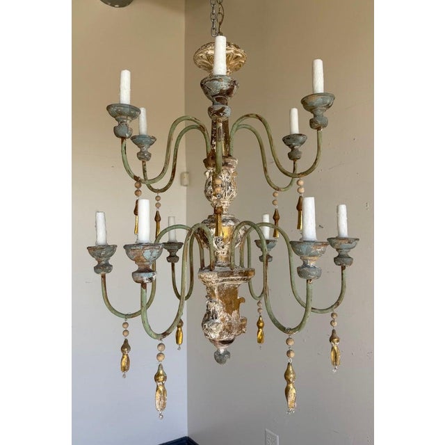 Late 19th Century Grand Italian Painted and Giltwood Twelve-Light Chandelier For Sale - Image 12 of 16